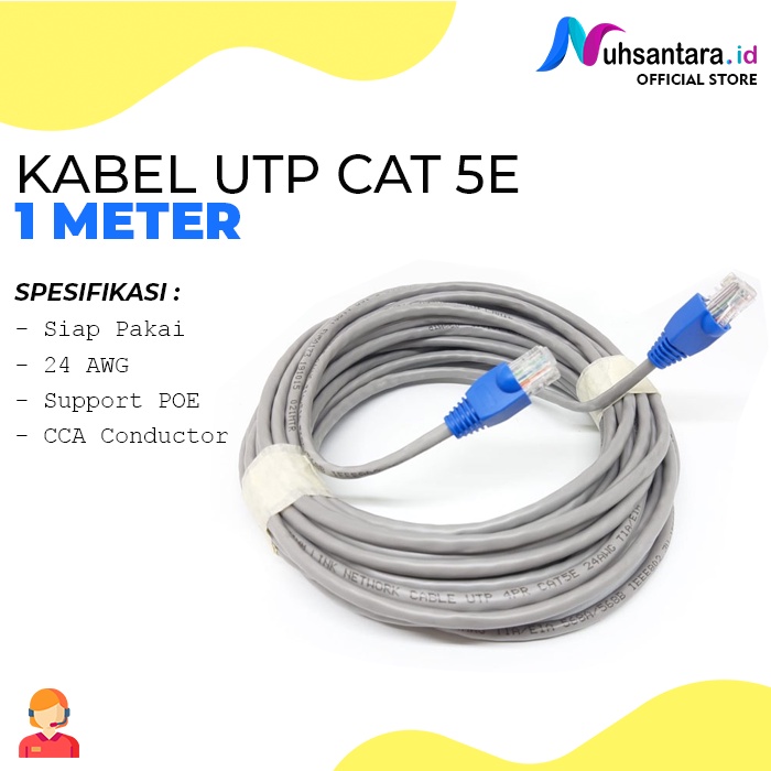 Kabel UTP CAT5e 1 Meter Kabel LAN UTP CAT 5e 1M Kabel LAN 1Meter Siap Pakai