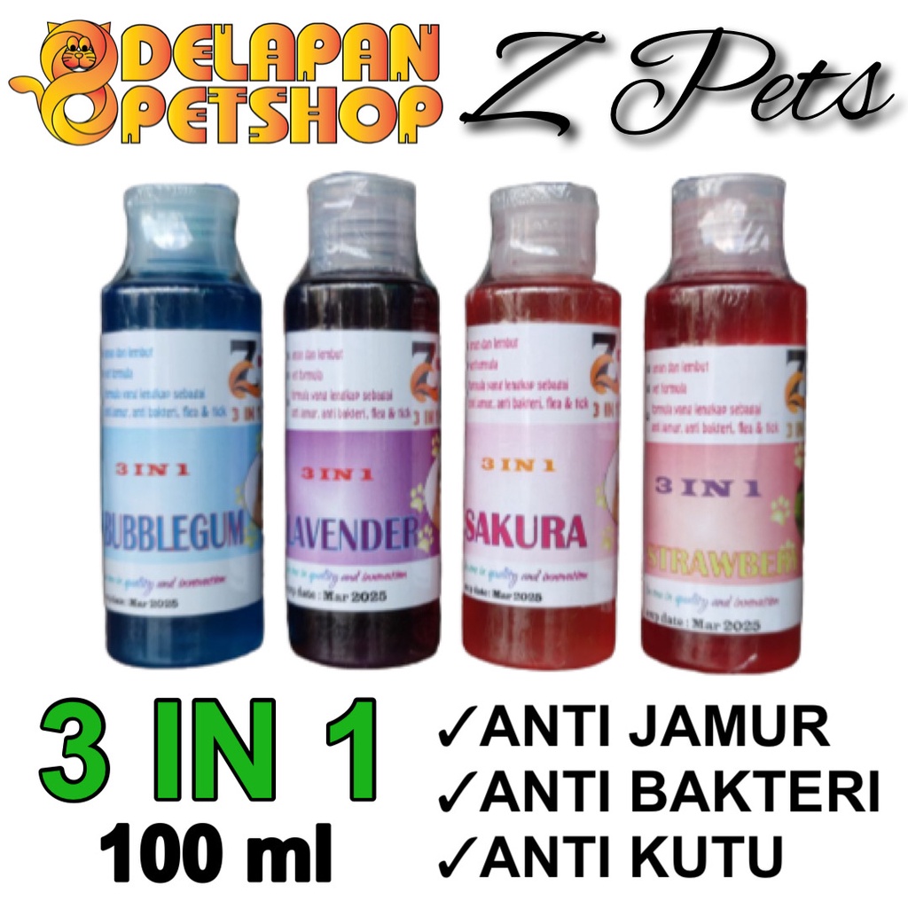 Z Pets 3 IN 1 Pet Shampoo 100 ml / Shampo Anti Jamur Bakteri Kutu / Kucing Anjing / Cat &amp; Dog