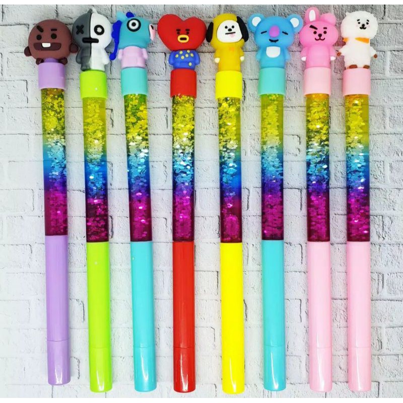 

Pulpen gel glitter karakter BTS BT21 tinta hitam awet dipakai