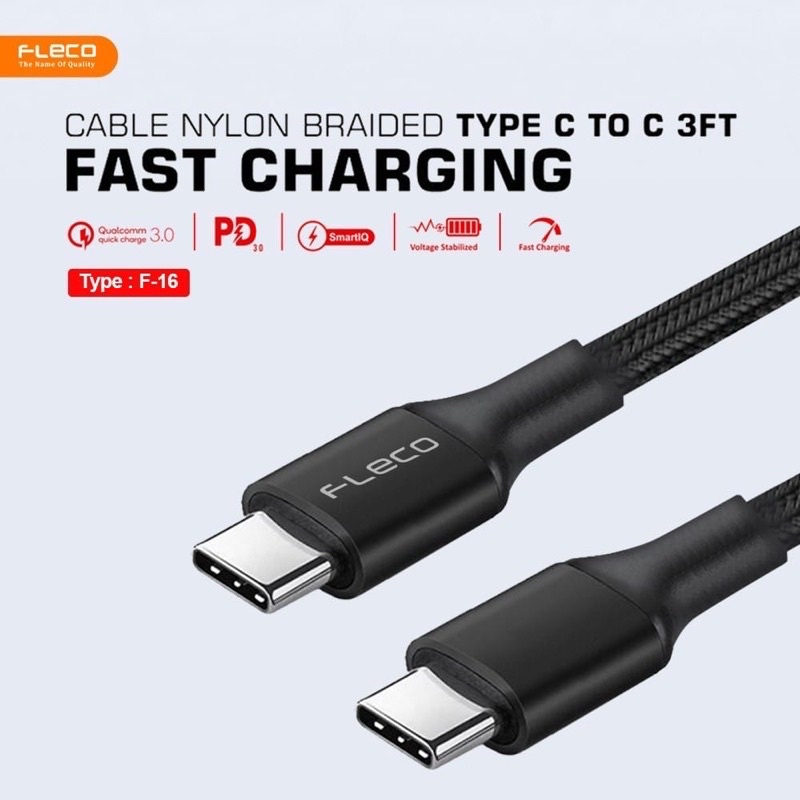 Kabel Data Fleco F16 Type C To Type C Fast Charging Cable F-16 PD 3.0