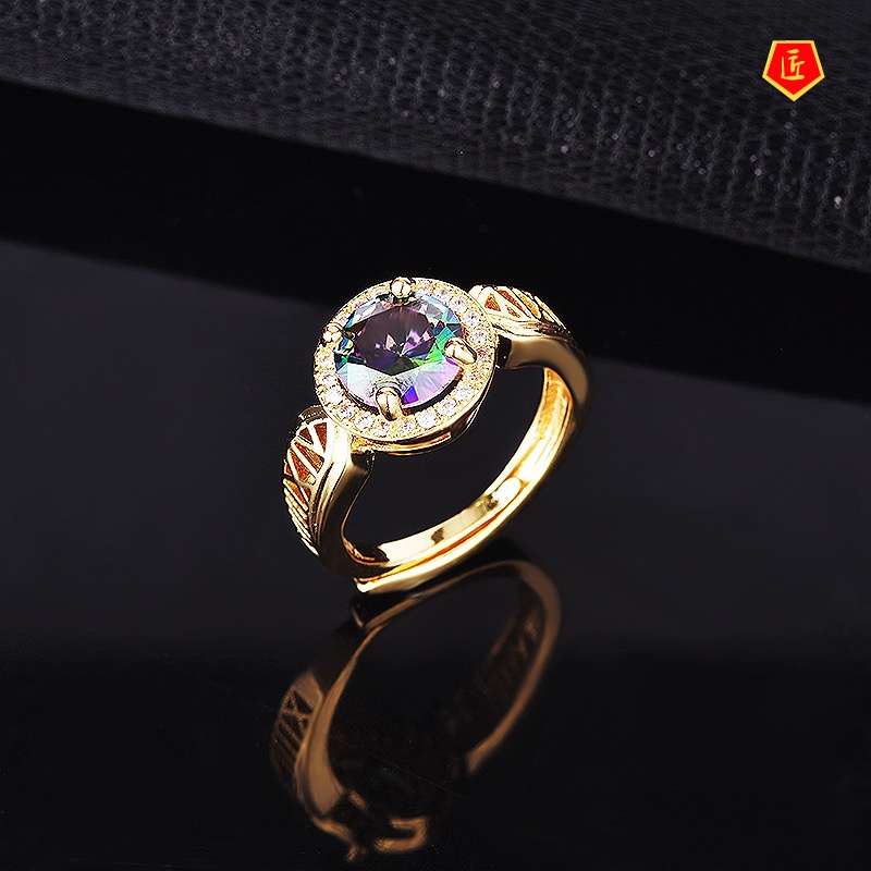 [Ready Stock]Creative Gold Inlaid Color Diamond Ring