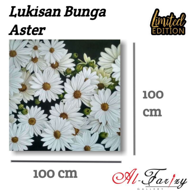 lukisan Bunga Aster Minimalis Kanvas Ukuran 100x100 cm dan 100x70 cm Lengkap dengan kayu penyangga