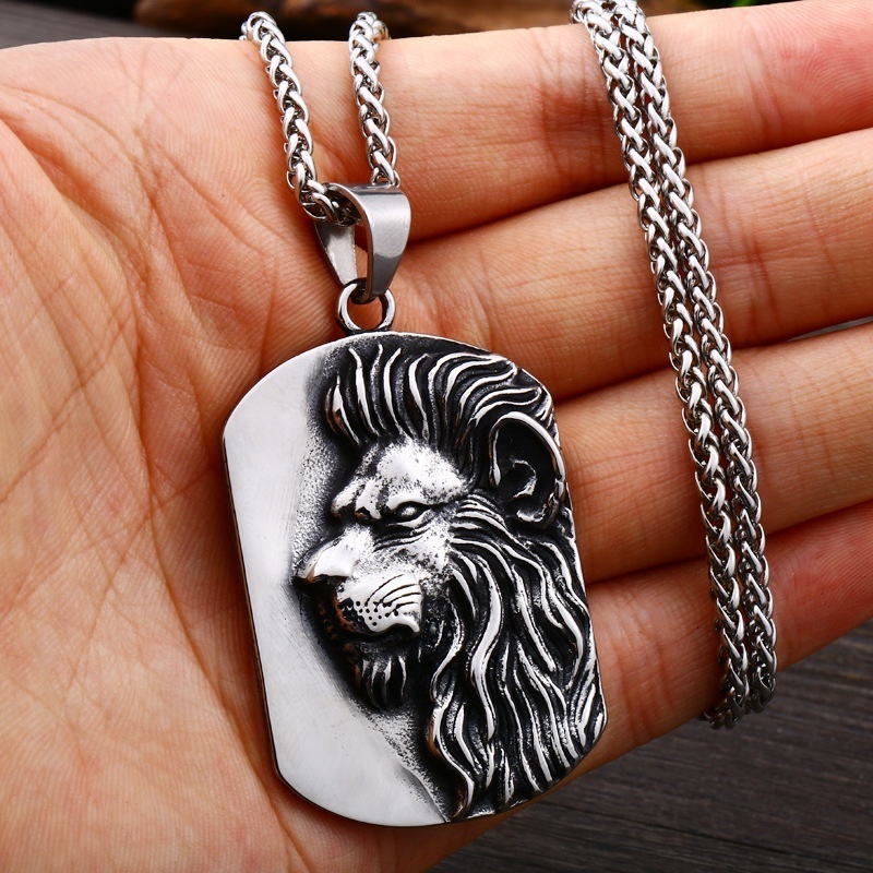 Kalung Liontin Singa Gaya Vintage Punk Untuk Pria