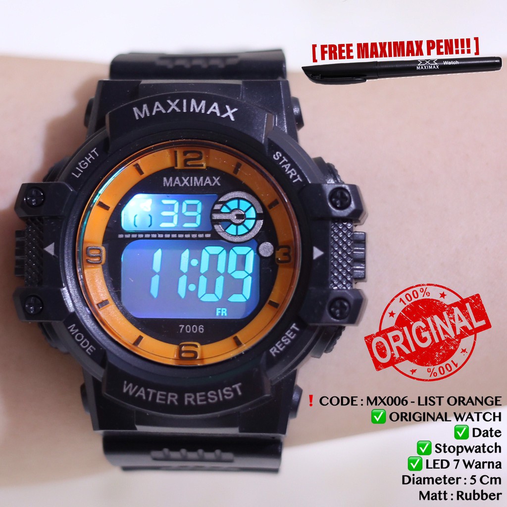 Jam tangan digital pria wanita FREE PUPLEN MAXIMAX model gshock LED watch MX7006