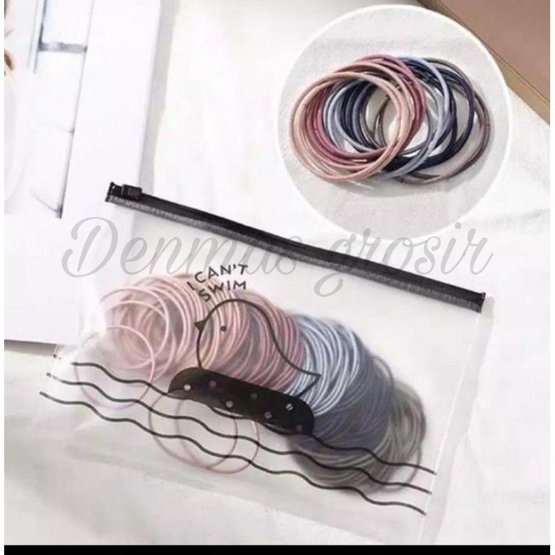 (COD) 100pcs ikat Rambut Korea Free Pouch/ikat rambut style elastis