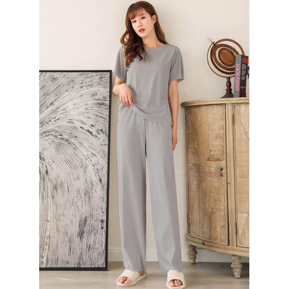 SET BAJU TIDUR RIB ICE / PIYAMA LENGAN PENDEK IMPORT / Baju tidur wanita lengan pendek / Piyama Cp wanita