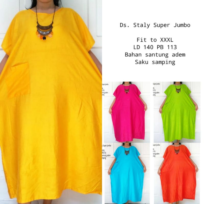 DASTER JUMBO XXL LD140 BIG SIZE DRESS PAKAIAN WANITA JUMBO BAHAN RAYON/SANTUNG ADEM MURAH ADA SAKU