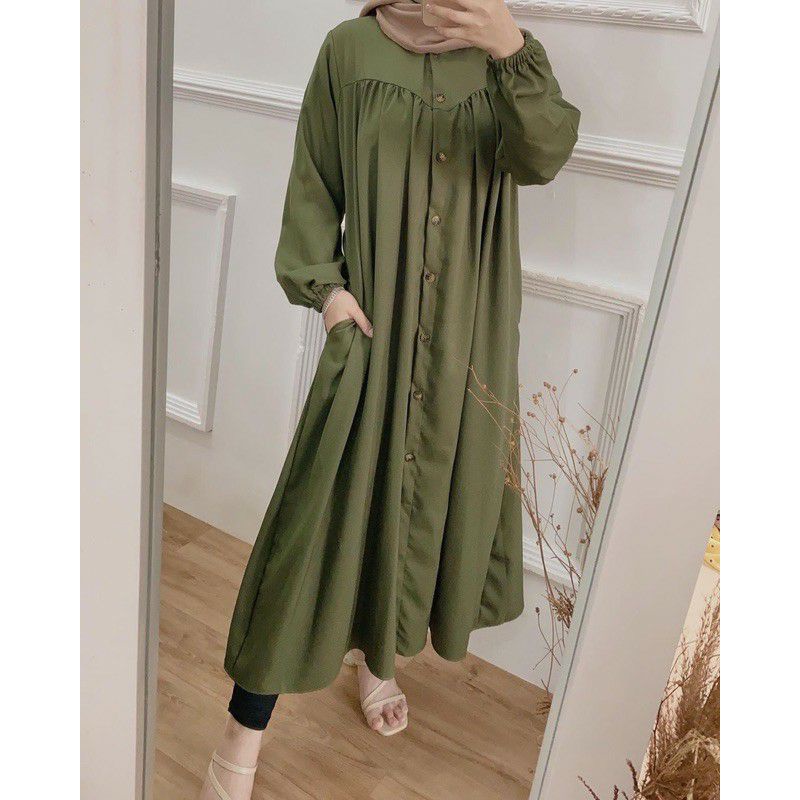 TUNIK LONG MOZYA FULL KANCING DAILY BUSUI WANITA TUNIK MOSCREPE