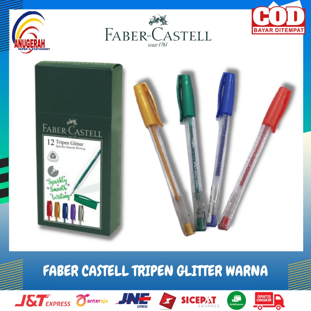 

FABER CASTELL BALLPOINT / PULPEN / PEN TRIPEN GLITTER 547310 GOLD / 547321 MERAH / 547351 BIRU / 547363 HIJAU (PCS)