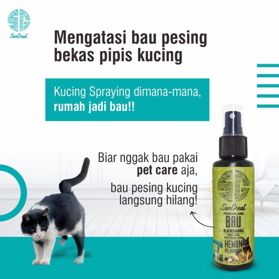 Sangreat Pet Care Cairan Ampuh Penghilang Bau Pesing Pipis Kencing Urine pup kandang Kucing Anjing Kelinci Hewan litter box 100ml