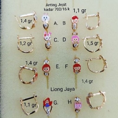 Anting Jepit Anak Emas kadar 700/16k