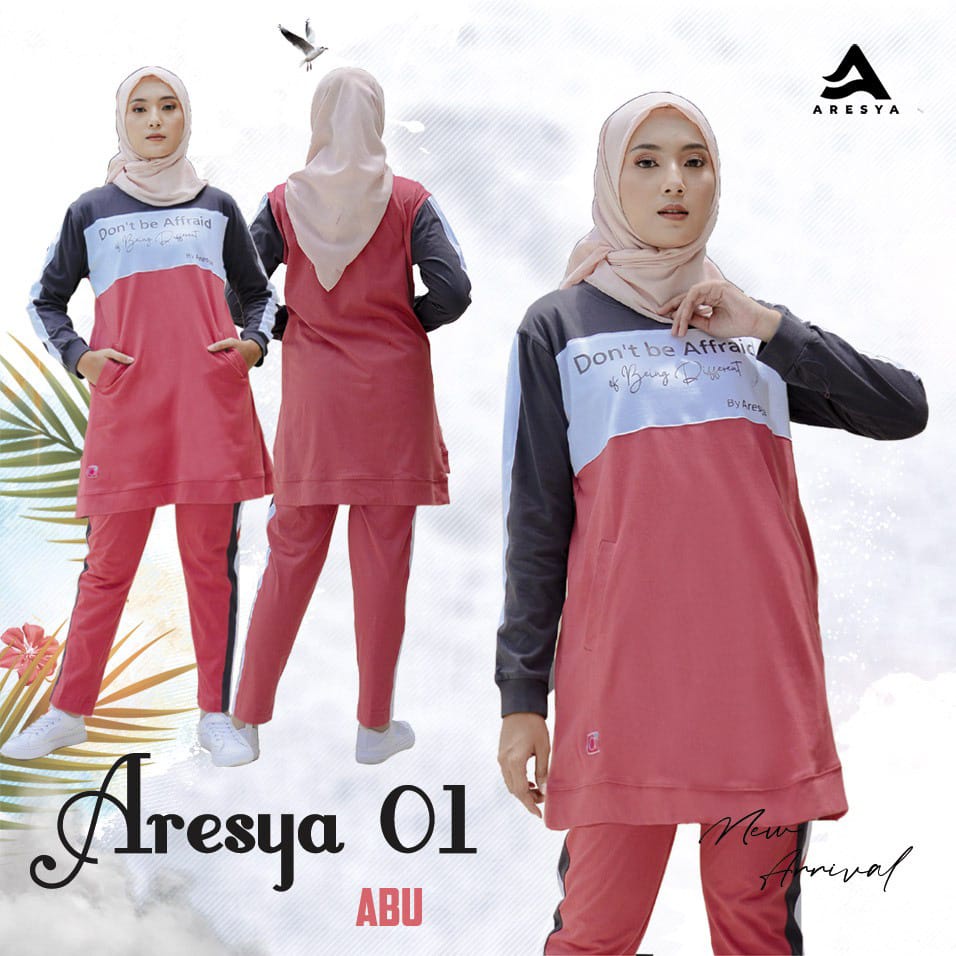 New Baju Olahraga Wanita Setelan Senam ARESYA 1 Muslimah Aerobik Kaos dan Celana Set Olahraga Wanita