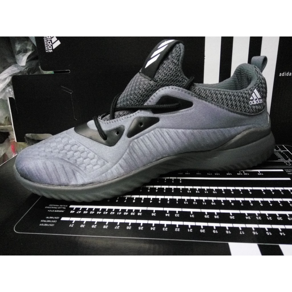 Sepatu Adidas Alphabounce Grade Original Grey Black Sneakers Olahraga Running Sport Cowok