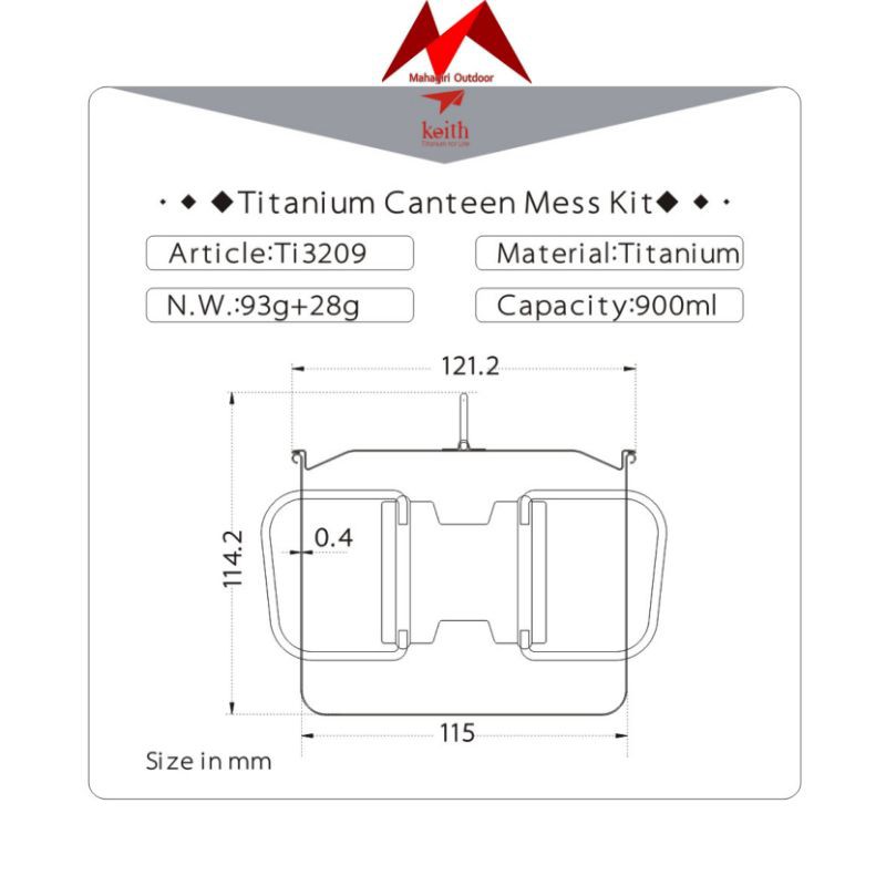 Keith titanium Ti3209 900ml mug with folding gelas 900 ml ultralight