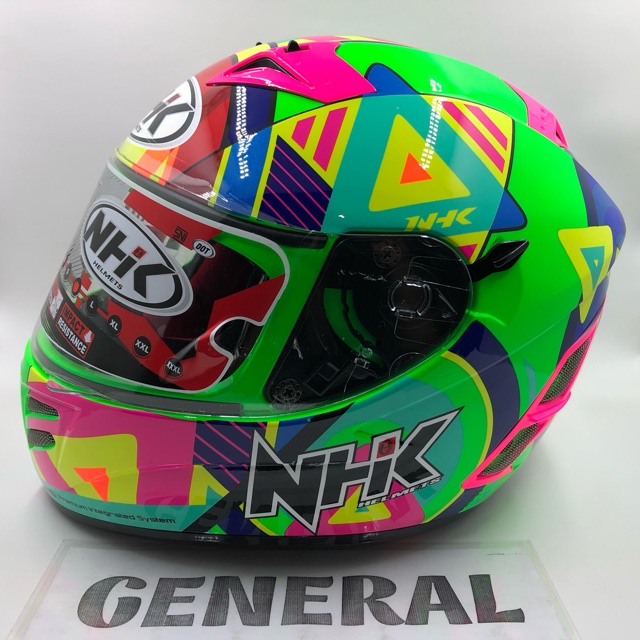 Helm NHK Terminator Motif Pigment Green Fluorecent Hijau Flo Stabilo Double Visor Full Face