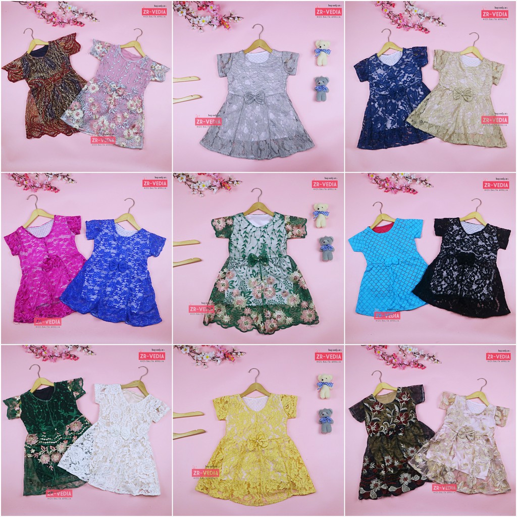 Dress Icha Brukat uk 1-2 Tahun / Gaun Brukat Pesta Baju Import Baby Cewek Dres Brokat Anak Perempuan