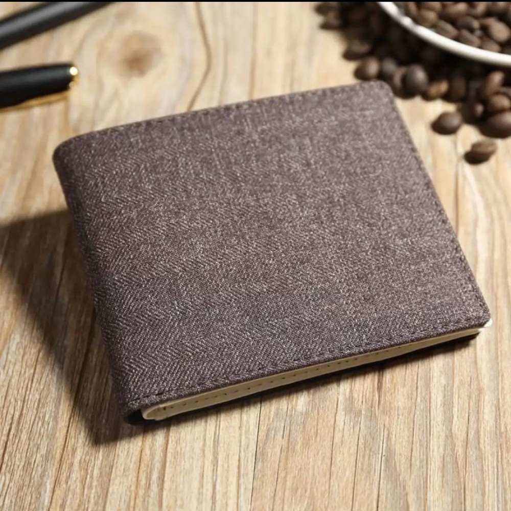 SHOPEE 6.6 SUPER SALE!! Fashion Dompet Pria Bahan Kulit Canvas Polos - Brown JP16 - Bayar Di Tempat