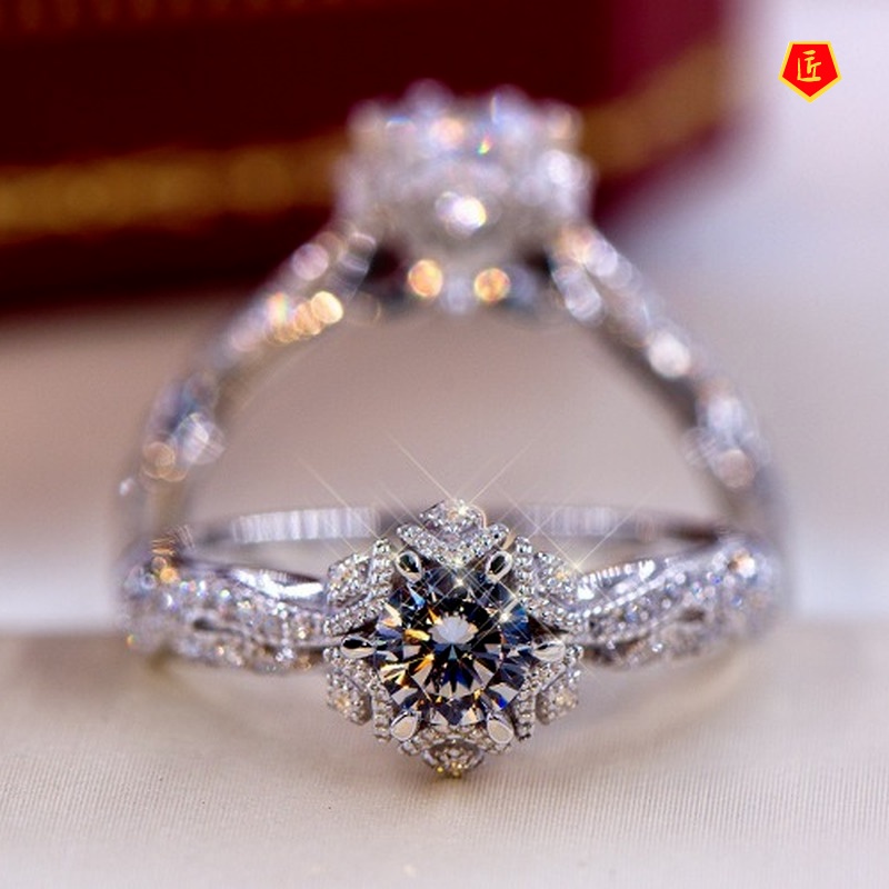 [Ready Stock]Elegant Classic Hollow Flower 1 Karat Moissanite Ring