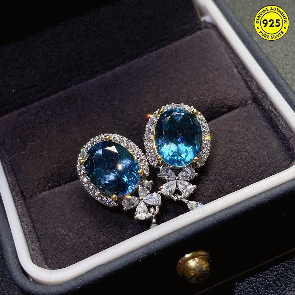 Anting Tusuk Batu Topaz Aquamarine Biru Natural Untuk Wanita