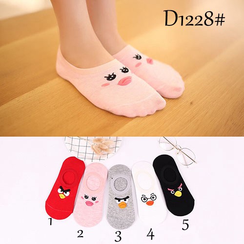 kaos kaki hidden Fashion pola burung Socks wanita kaos kaki (Warna &amp; Model Random) D1228