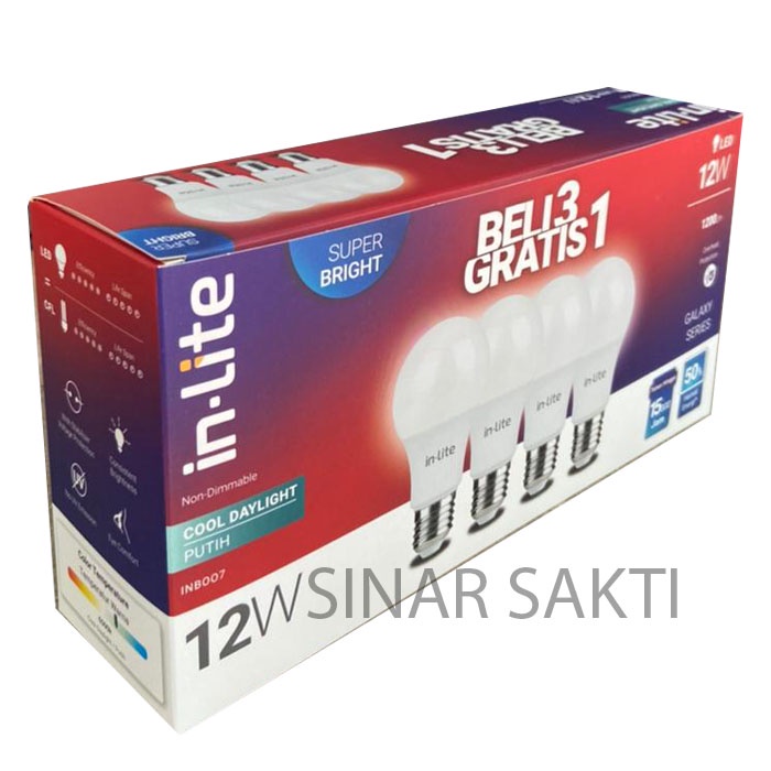 INLITE Lampu Led 12w Paket Beli 3 Gratis 1 Lampu Bohlam Bergaransi 12w