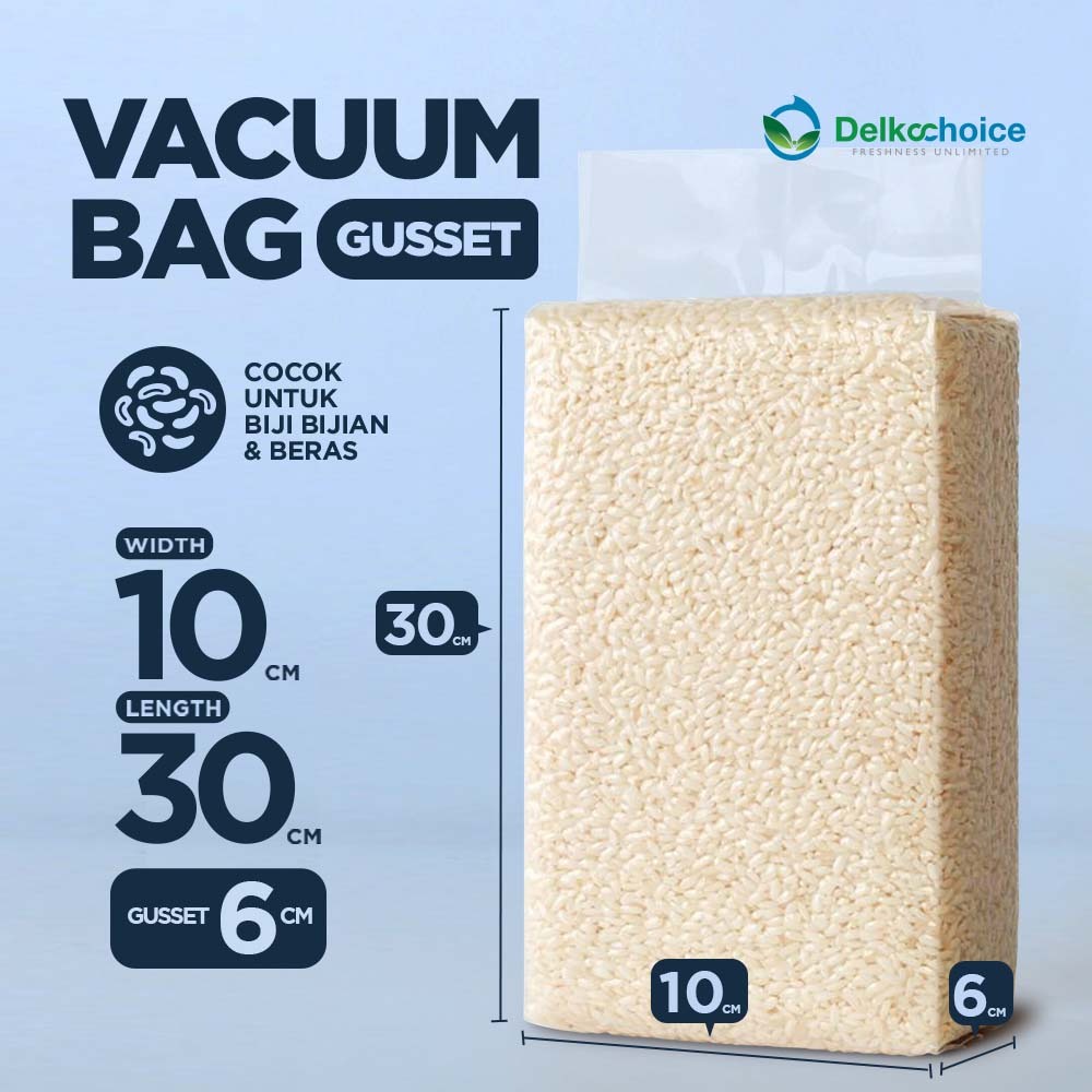 Plastik Vacuum Gusset Nylon Beras / Cemilan / Bubuk - Ukuran 10x30 + 6