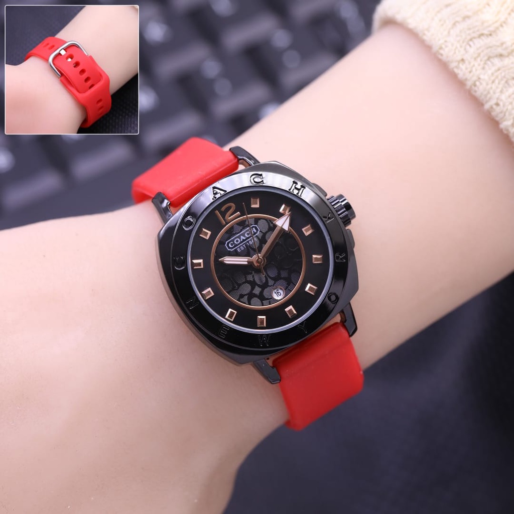 Grosiran Jam Tangan Wanita Coach 0370TL Analog Strap Rubber Tanggal Aktif Free Box Jam Tangan dan Baterai Cadangan (COD)