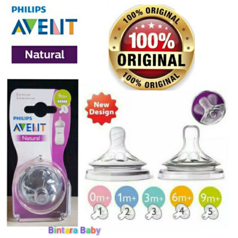 ORIGINAL Nipple Avent Natural / Dot Botol Susu Philips Avent Natural Teat Newborn 0m 0m+ 1m+ 3m+ 6m+ new design Silikon Avent Original