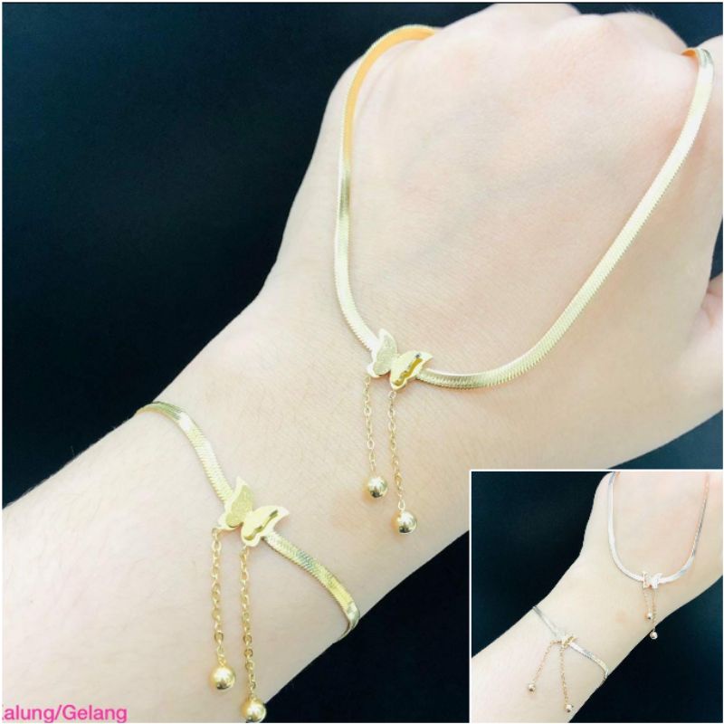 Fourfashion Set Kalung Kupu &amp; Gelang Kupu Rumbay Titanium Kekinian