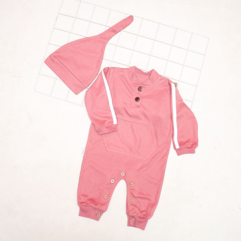 NIA Jumper Bayi Unisex Jumper Bayi Saku Topi Motif Warna Polos 3-6 Bulan/sleepsuit