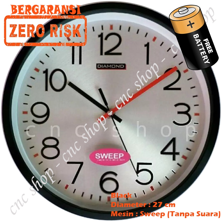 Jam Dinding Besar Tebal tempel di tembok Minimalis Diamond Sweep 27cm mesin quartz sweep tidak bersuara murah elegan mewah free baterai gratis bubble wrap dilapis dus tebal aestetik estetik unik