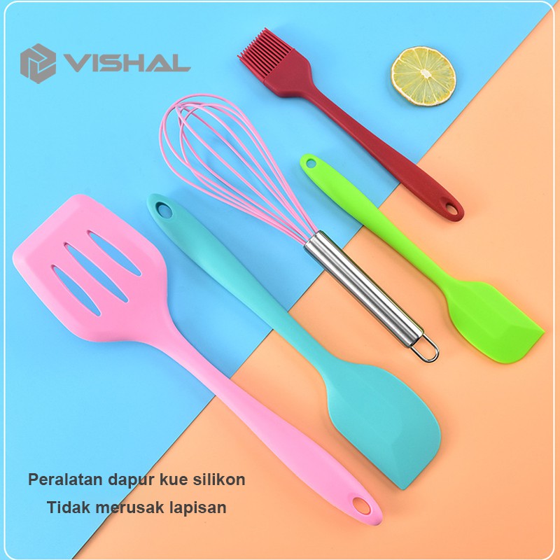 VISHAL Spatula Peralatan Masak Sutil Silikon Non Stick Cooking 5 Pcs Kitchenware Spatula Set VS-1808