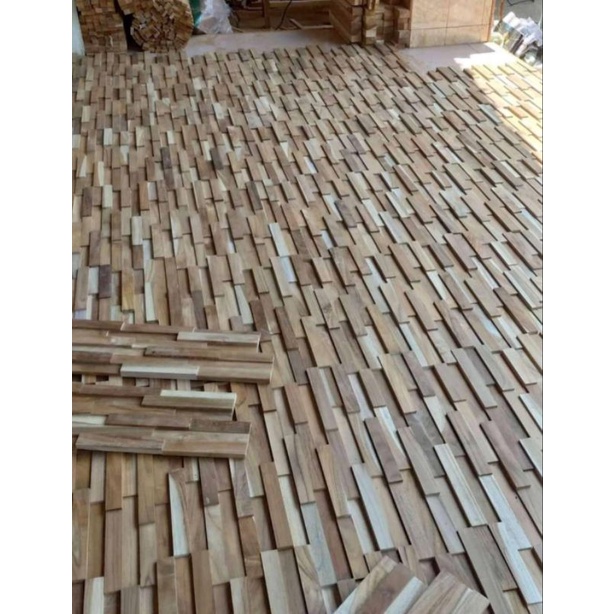dekorasi, Wall Panel Dinding Kayu Jati 3d.