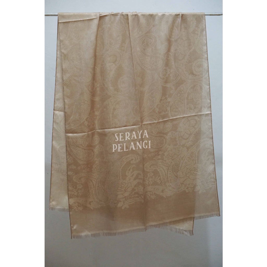 Pashmina Sutra Metalik | Motif Keong/Kembang/Bunga | Selendang | Scarf | Syal | Shawl | Pasmina | Souvenir | Hadiah Ulang Tahun | Birthday Gift | Aksesoris Fashion Wanita | Luxury Scarf | Premium Import Quality | Grosir Murah-10. Beige