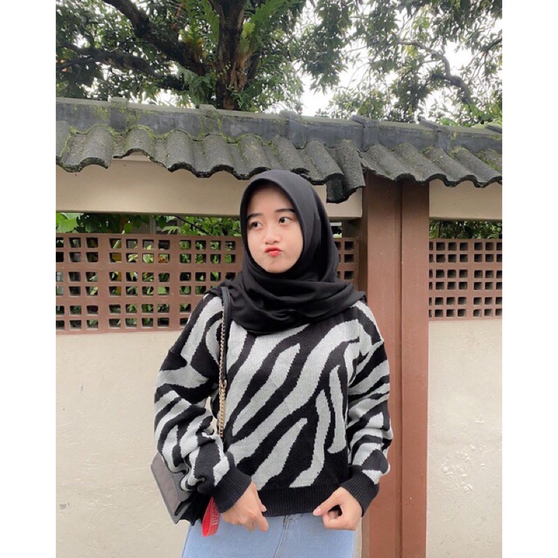 SWEATER CROP TOP MOTIF ZEBRA / Sweater Rajut Zebra / Sweater Zebra