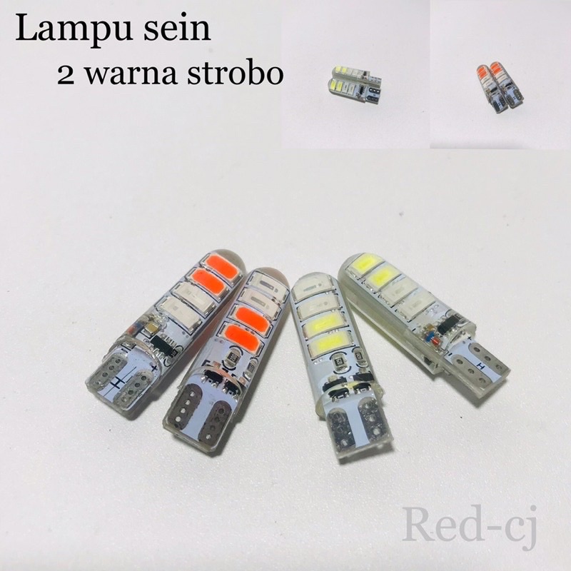 LAMPU SENJA SEN T10 /8LED 2 WARNA 12VOLT STROBE KEDIP FLASH MOBIL MOTOR