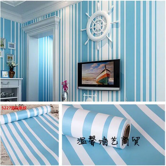 Wallpaper Dinding / Wallpaper Sticker GARIS BIRU PUTIH