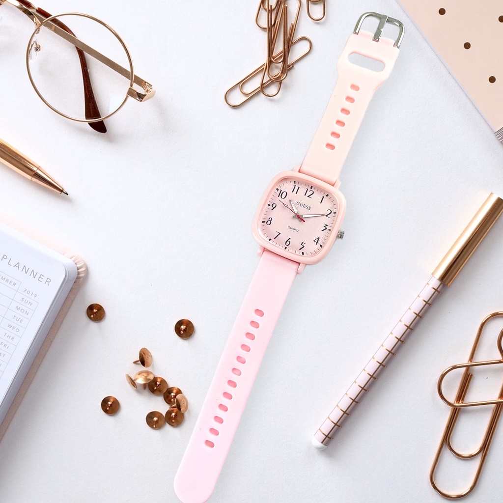 COD✅ Jam Tangan Wanita Rubber Gaya Korea Fashion Analog Watch Segi Jam Karet Cewek Harga Grosir   S1235