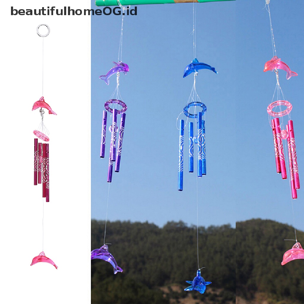 // beautifulhomeOG.id // Dolphin Creative Crystal 4 Metal Tubes Windchime Wind Chime Home Decor  **