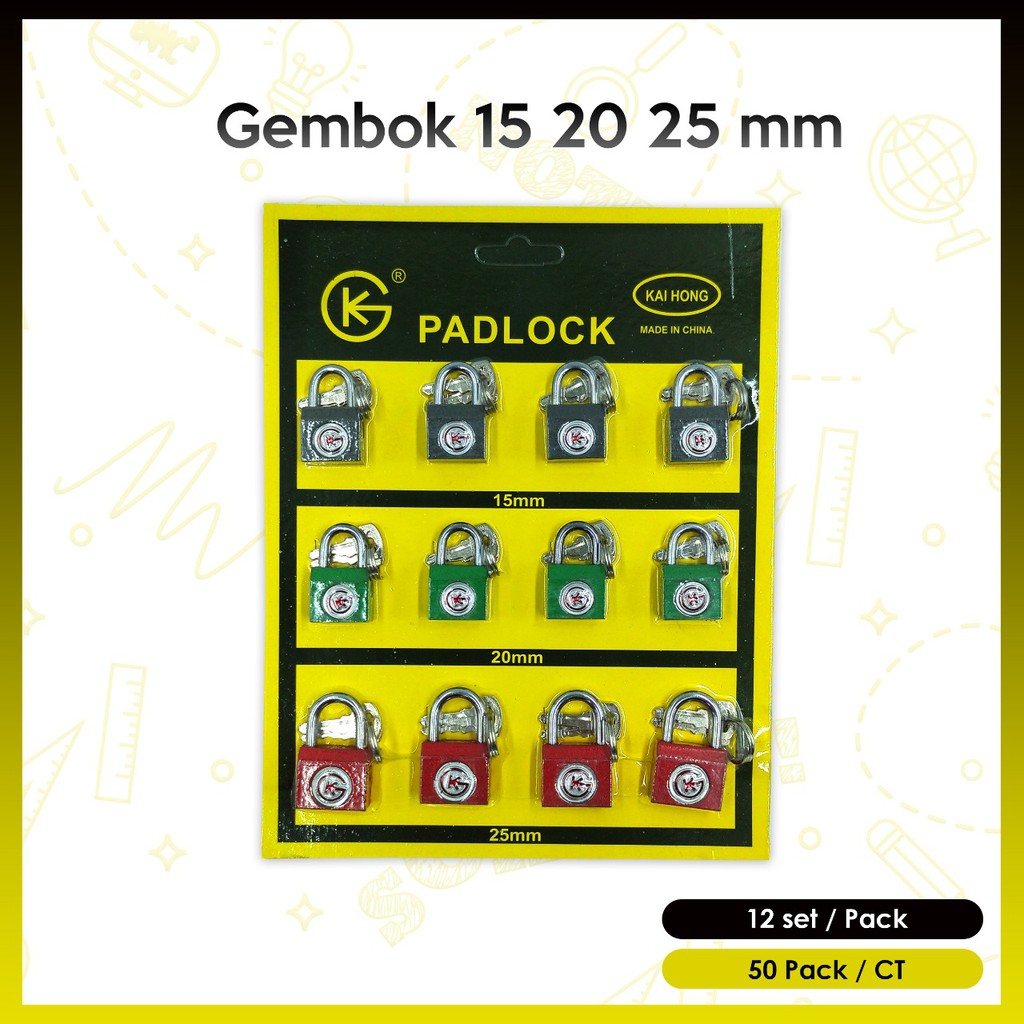 

gembok selembar set k pad lock isi 12 3 ukuran 15 20 25 mm
