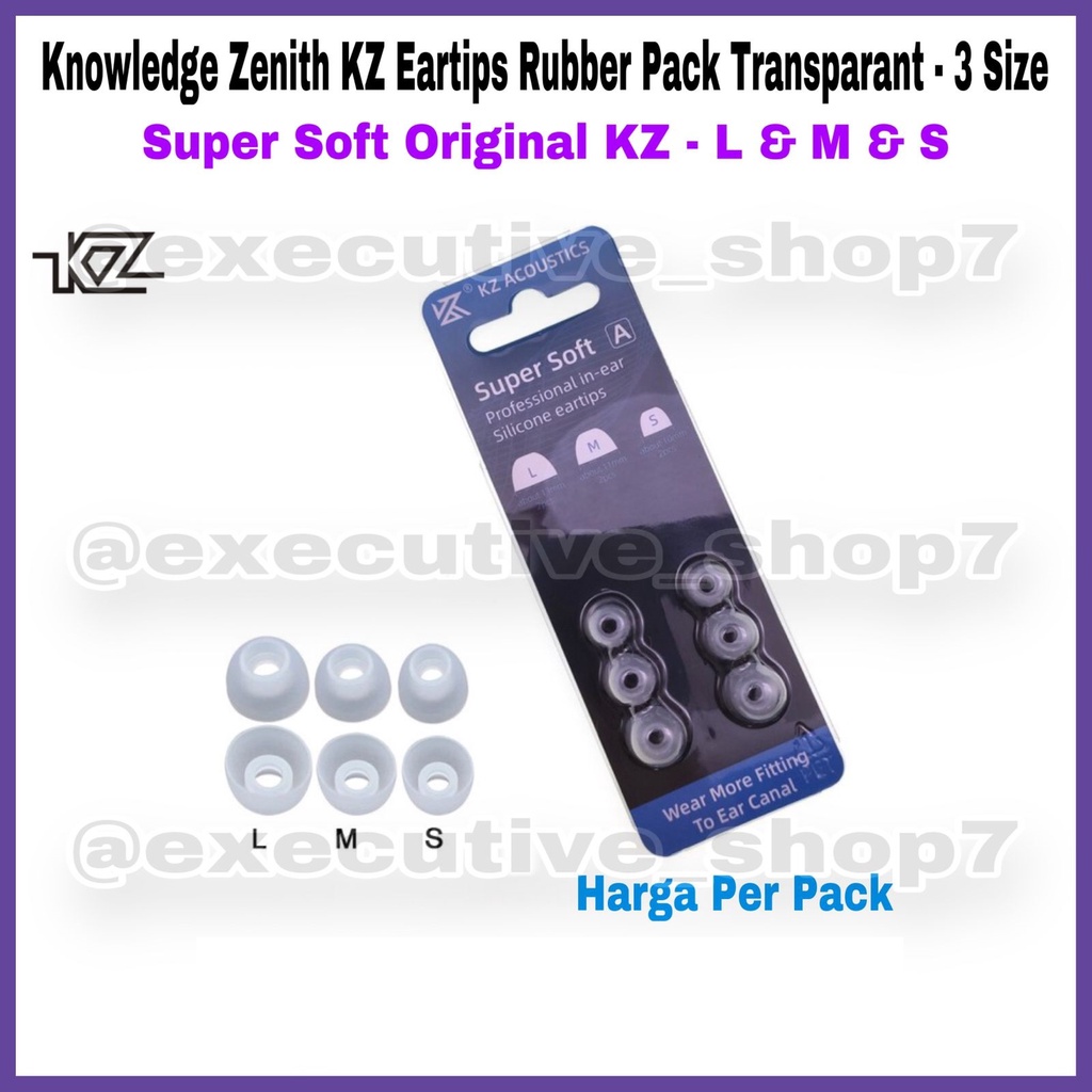 Knowledge Zenith KZ Eartips Rubber Pack Transparant - 3 Size - Super Soft Original KZ - L &amp; M &amp; S