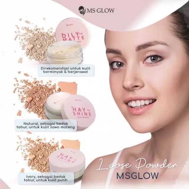 MS Glow Loose Powder / Bedak Tabur MSGlow All Varian Oily to Matte/ Berminyak / Hay to Shine Natural/ Ivory