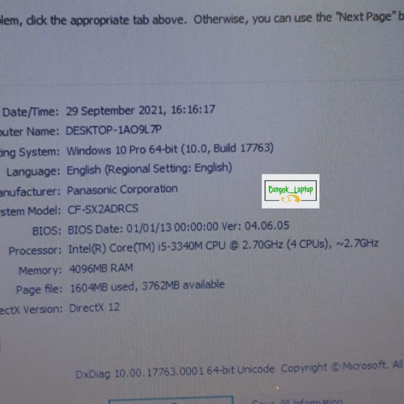 LAPTOP PANASONIC CF-SX2 INTEL CORE i5- 3340M |RAM 10GB |SSD 512GB-1