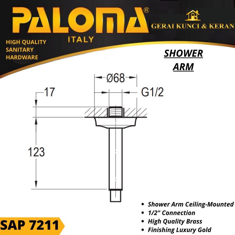 Shower Arm Ceiking Mounted SAP 7211 Luxury Gold