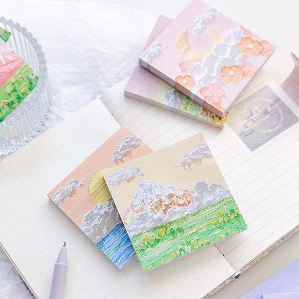 [Elegan] Lukisan Minyak Pemandangan Sticky Note Lukisan Pemandangan 80lembar/lot Notepad Bantalan Tulisan Perlengkapan Kantor Sekolah Self-Stick Note Sticky Note Paper