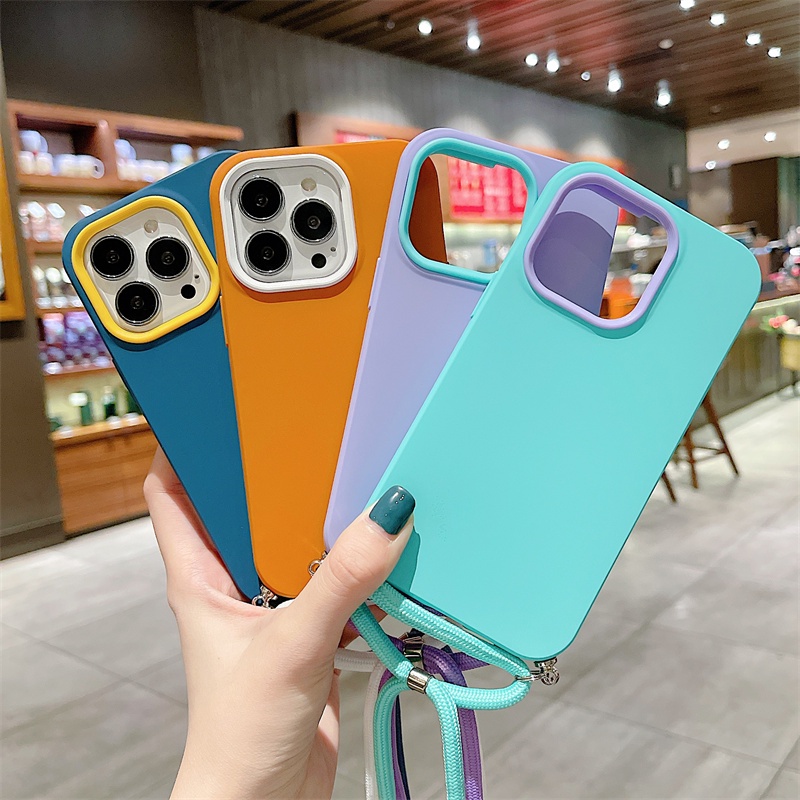 3 in 1 Soft case Silikon Dengan Tali lanyard Cover iphone 11 12 13 pro max Xs max XR 7 8 plus Se20