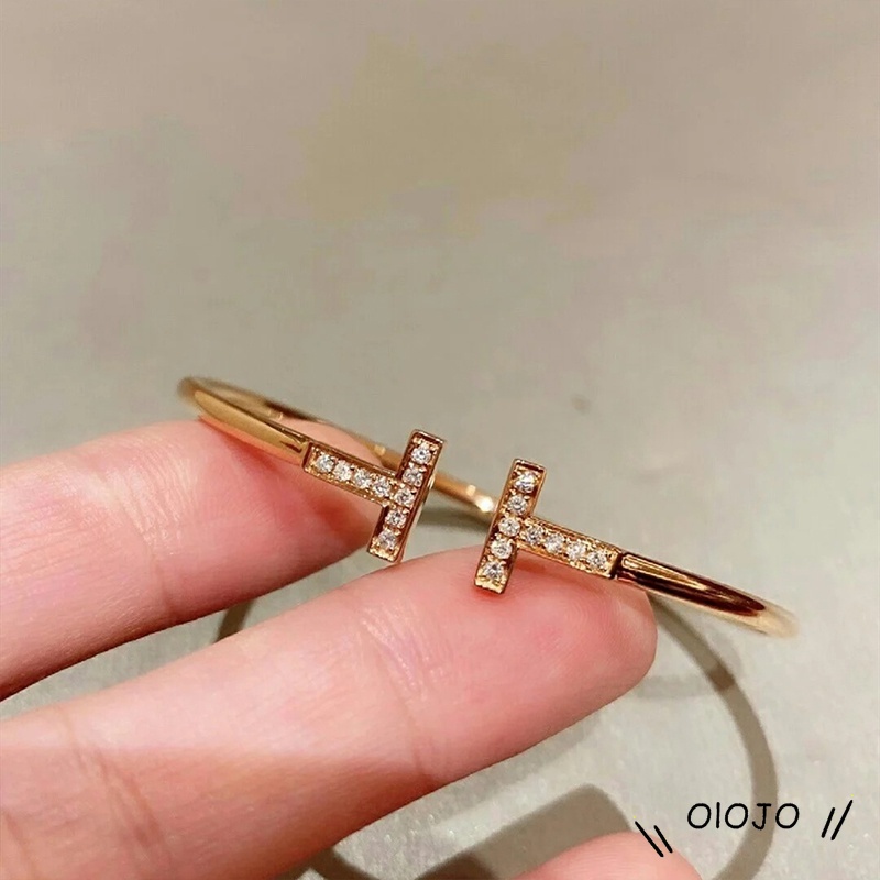Gelang Mode Klasik/T Ganda Huruf Hias Berlian Imitasi Pembukaan Bangle - ol