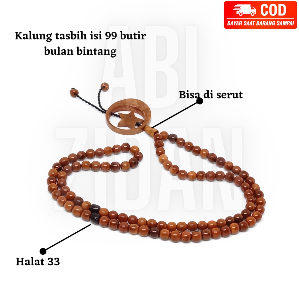 kalung tasbih kaokah kokkah kaukah asli original model bulat isi 99 butir bulan bintang