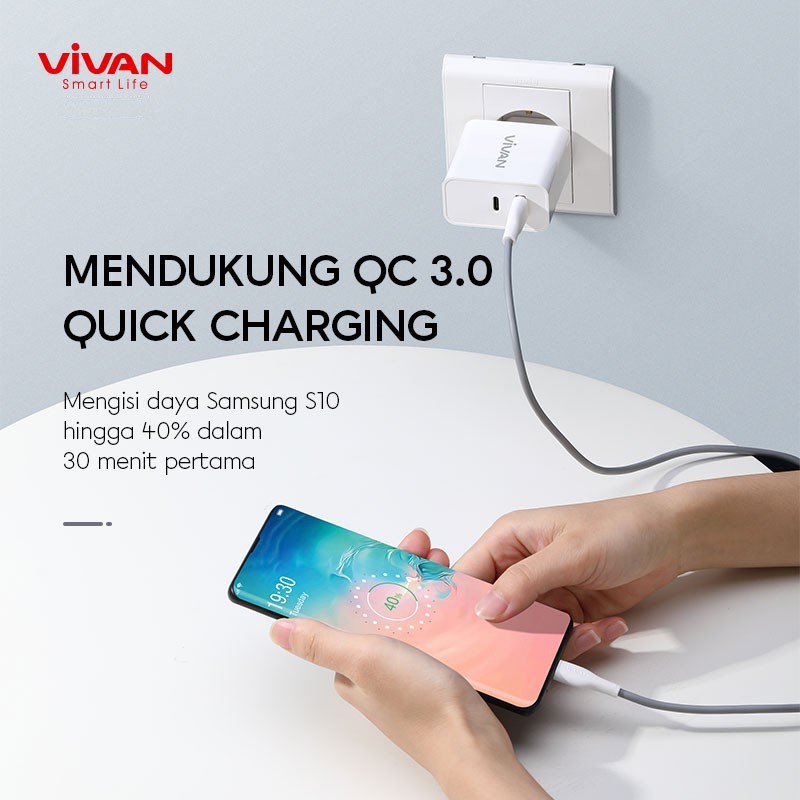 Vivan Power Blitz Charger Fast Charging 30W PD and QC3.0 With Kabel TYPE-C - Garansi Resmi 1 Tahun