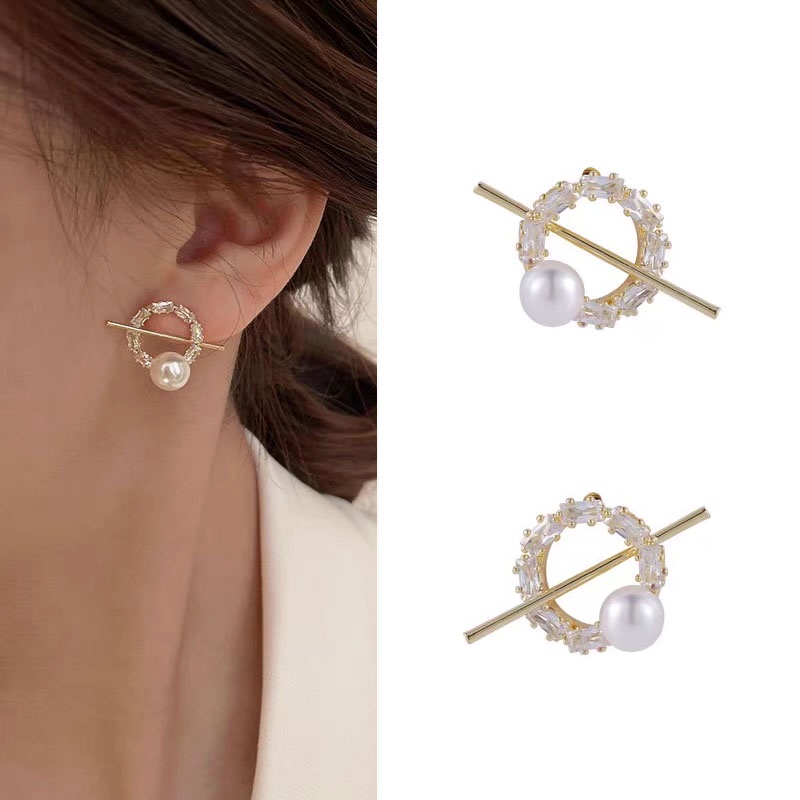 Anting Tusuk Gantung Desain Kembang Api Hias Zircon + Mutiara Untuk Wanita